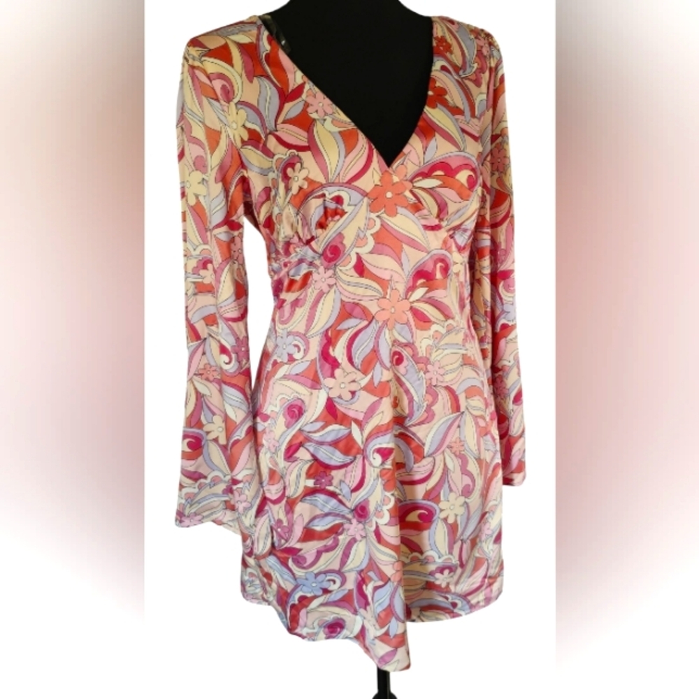 NWT South Moon Under Midi Dress Fit & Flared Sz M Floral Pinks 70's Style I-4 - Picture 1 of 12